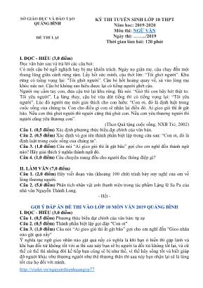Đề thi tuyển sinh Lớp 10 THPT môn Ngữ văn - Đề thi lại - Năm học 2019-2020 - Sở giáo dục và đào tạo Quảng Bình (Có đáp án)
